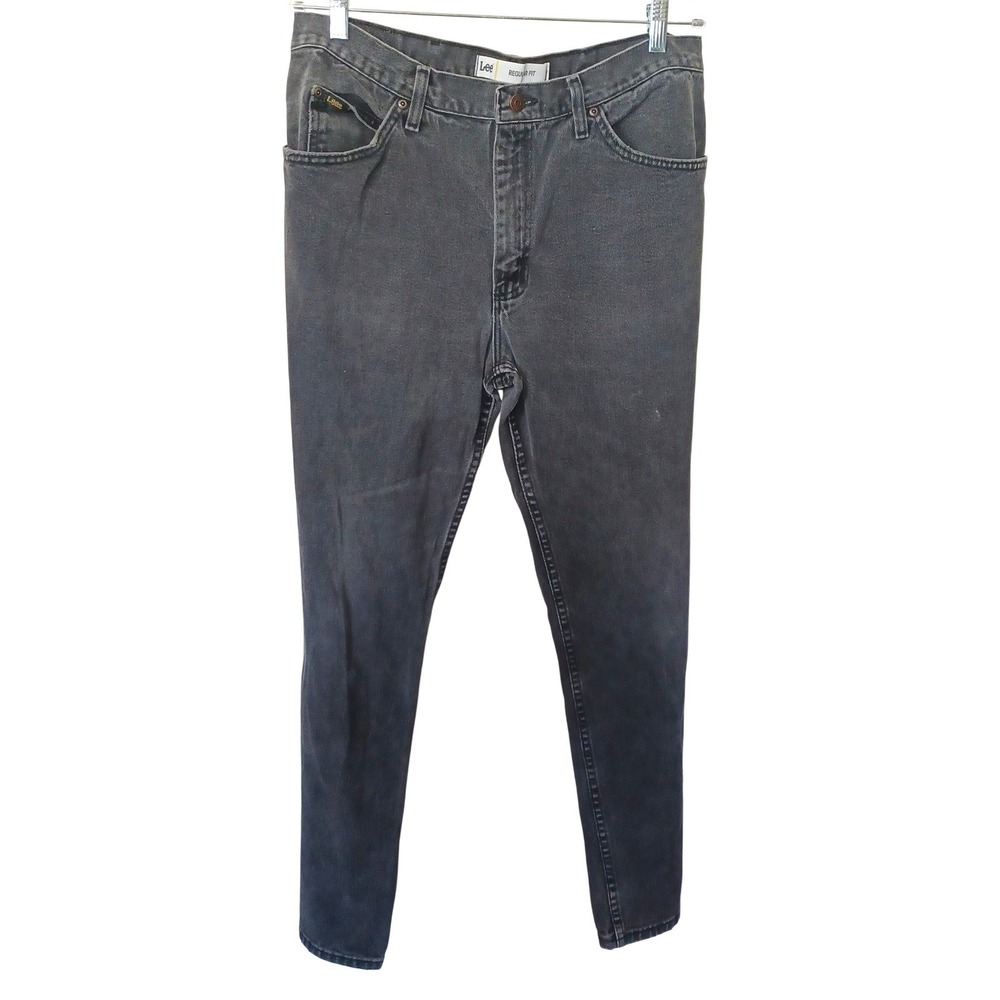Lee Regular‎ Fit Jeans Men 38x30 Washed Black Cotton Denim Straight Leg Grunge